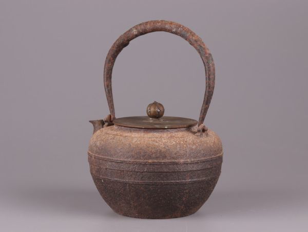 煎茶道具 龍文堂造 時代鉄瓶 銅製蓋 時代物 極上品 初だし品 2522