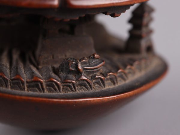 古美術 時代木彫 三光 在銘 根付 細密細工 時代物 極上品 初だし品