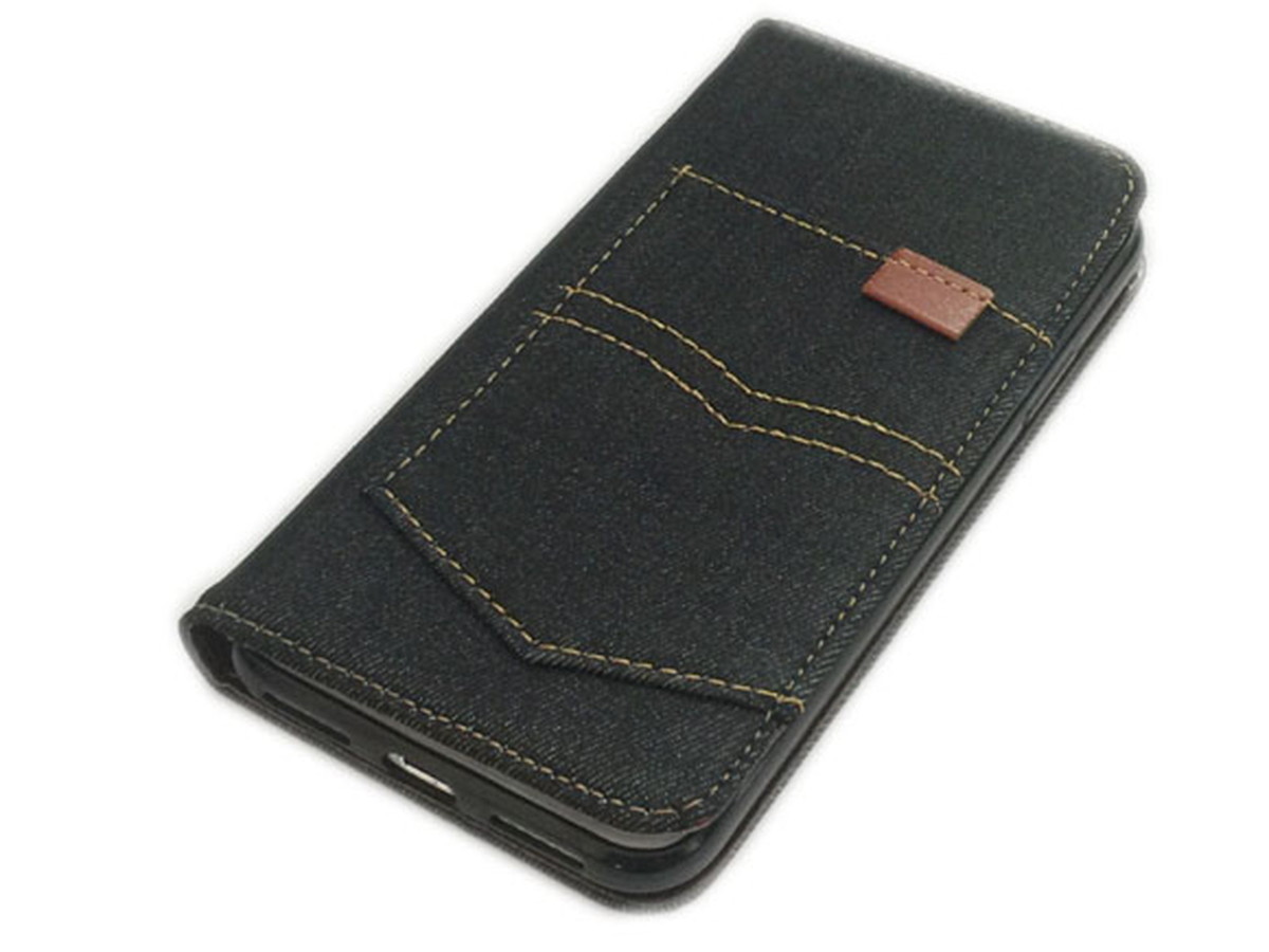 iPhone X/iPhone XS 5.8インチ デニム 手帳型 フリップ 表面ポケット カード収納 アイフォン アイホン ケース カバー ブラック