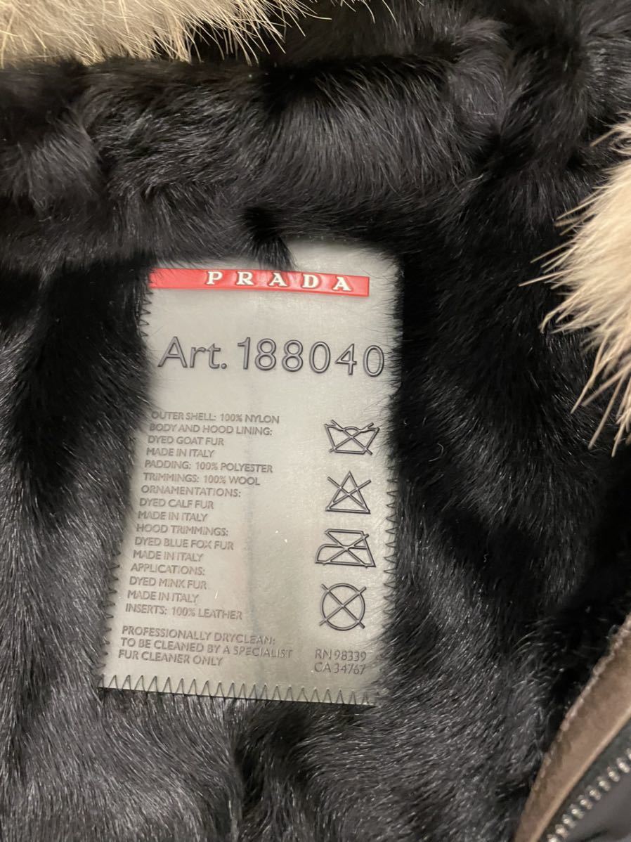超美品!プラダ PRADA 防寒 ファージャケット レザー パーカー 44 XL