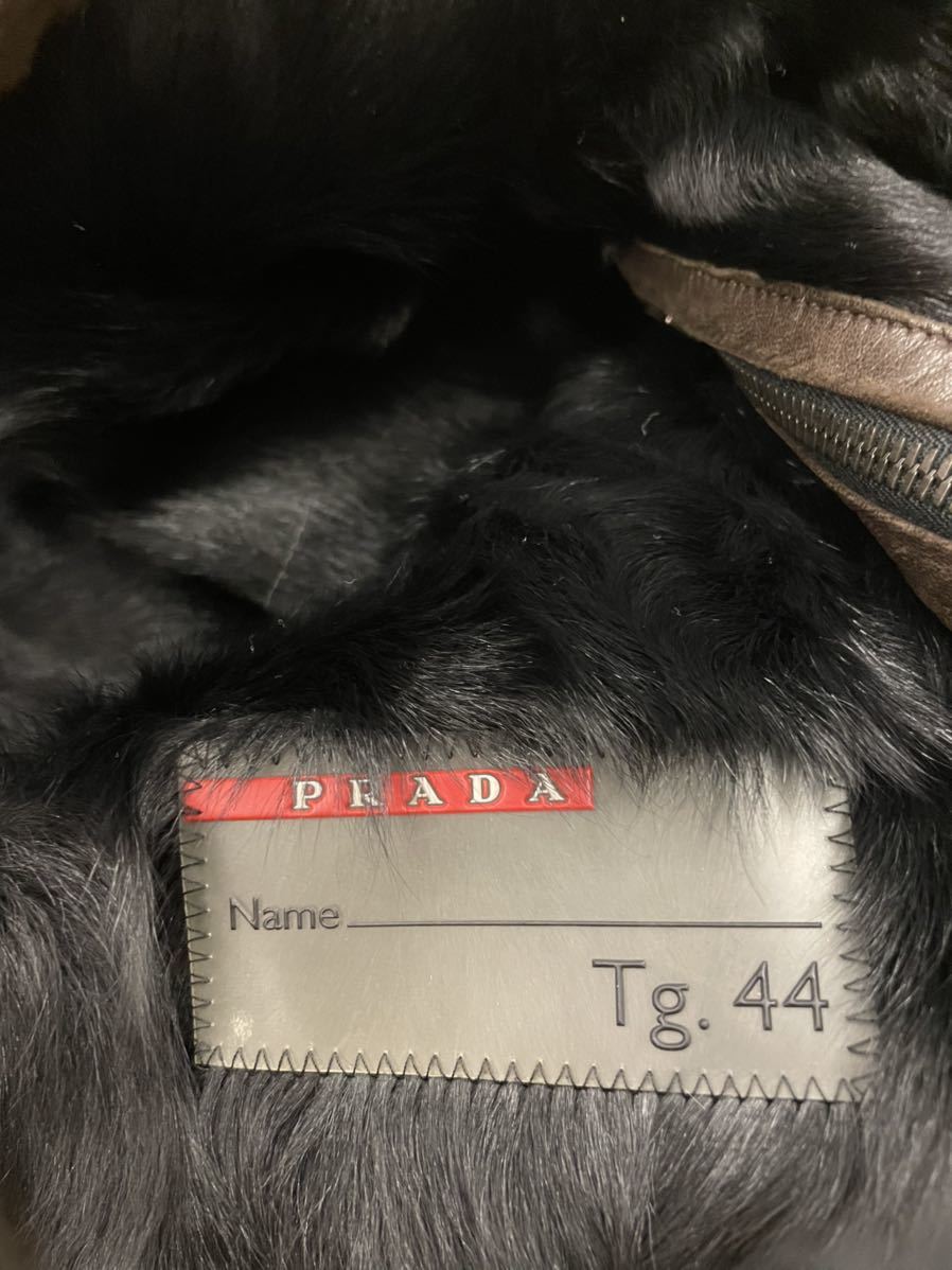超美品!プラダ PRADA 防寒 ファージャケット レザー パーカー 44 XL
