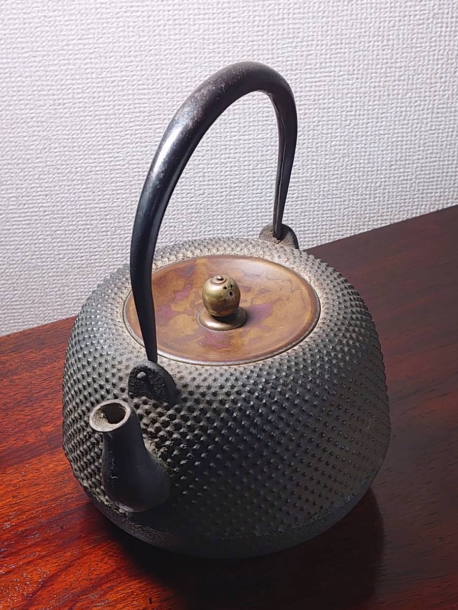 0353※ 昭和期 釜師 斑紫銅蓋 霰 鉄瓶 ※送料無料※ 煎茶道具 | www