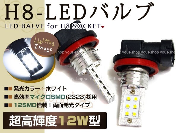 MRワゴン MF21S 12W LEDバルブ 12連 フォグランプ H8 ホワイト 6000K ホワイト 白 ライト CREE アルミヒートシンク 両面発光 純正交換_画像1