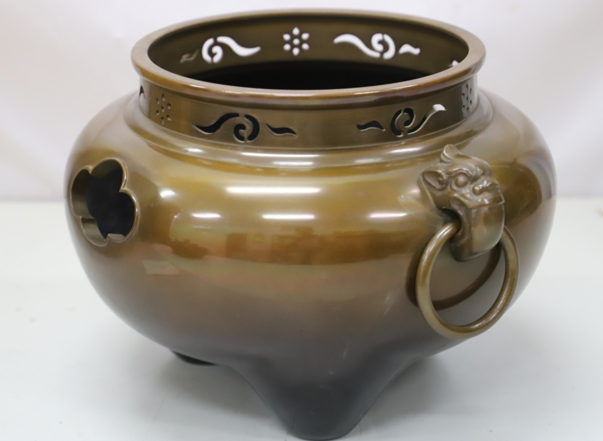 鋳師 金森紹栄 作 唐銅 鬼面風炉釜 茶釜 共箱 茶道具(T4489