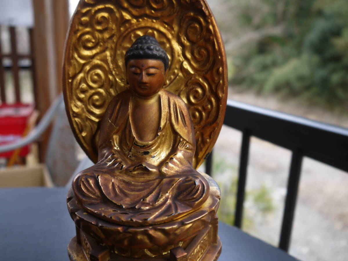 【TS20306】仏教美術 鍍金 阿弥陀如来 坐像 高さ26.5cm 仏像 木彫_画像2