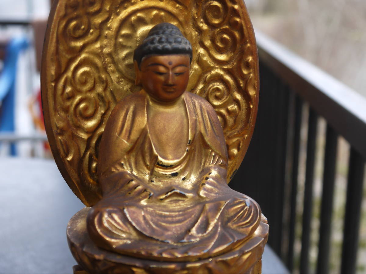 【TS20306】仏教美術 鍍金 阿弥陀如来 坐像 高さ26.5cm 仏像 木彫_画像6