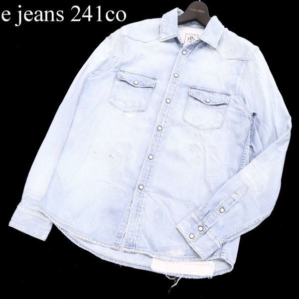 241Co. e jeans ニイヨンイチ イージーンズ クラッシュ&リペア加工 長袖 ウエスタン デニム シャツ Sz.2 メンズ 日本製  G2T00684_3#C
