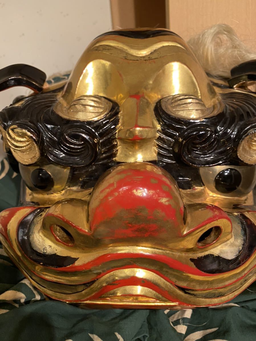 日本初の公式オンライン 獅子舞　獅子頭　石岡　木彫　魔除け　祭り　置物　古美術　能面　神楽　疫病除け 工芸品