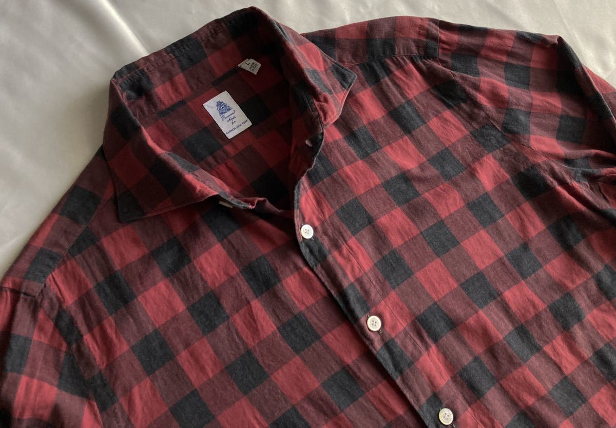 フィナモレ FINAMORE L 39〜40 コットン 綿 カジュアル シャツ レッド