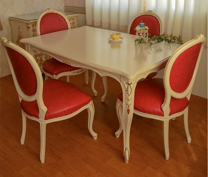 テーブル セット 4人用 ホワイト 白 長方形 幅135cm ヨーロピアン 猫脚