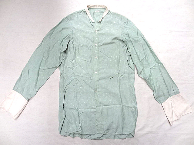 ビンテージ 希少 10S 20S 30S 総柄 織り 付け襟 スタンド カラー ダブル カフ 2トーン グリーン カラー 緑 色 ホワイト 白 ドレス シャツ