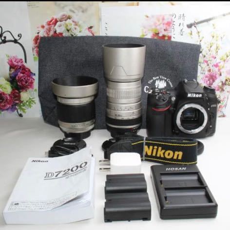 予備バッテリー付きNikon D7200 超望遠 ダブルレンズ