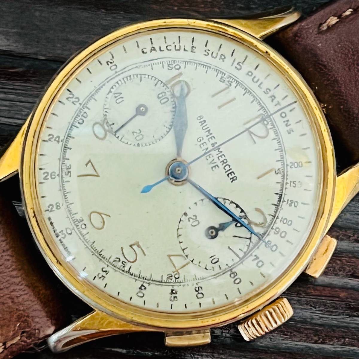 ★ランデロン 48 ボーム＆メルシエ BAUME&MERCIER クロノグラフ 動作良好 38mm アンティーク腕時計 手巻き メンズ ビンテージ_画像3