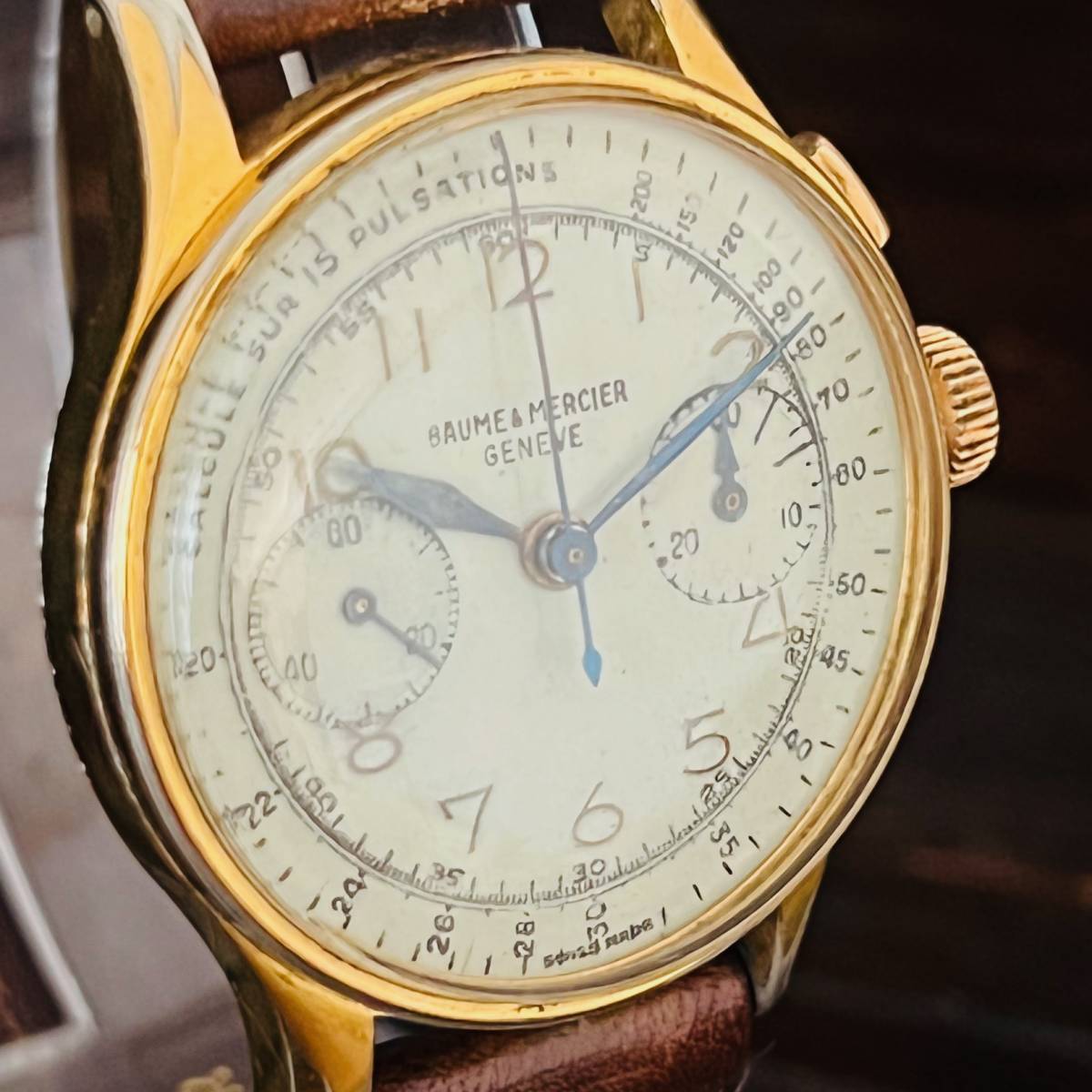 ★ランデロン 48 ボーム＆メルシエ BAUME&MERCIER クロノグラフ 動作良好 38mm アンティーク腕時計 手巻き メンズ ビンテージ_画像2