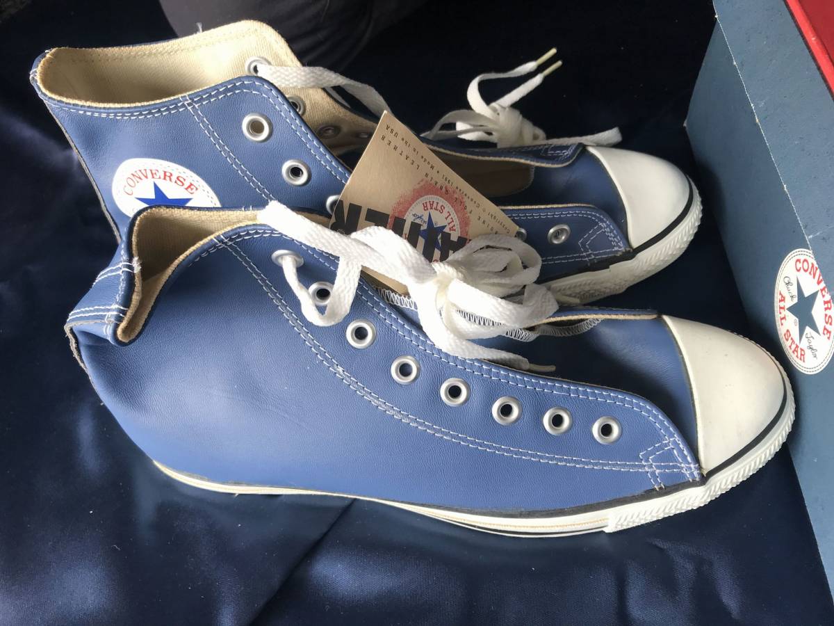 90\'s unused Converse all Star CONVERSE ALL STAR HI USA leather Metallic Navy Leather