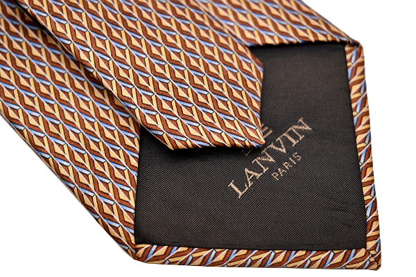 N-2288★送料無料★新品★LANVIN PARIS ランバン パリ★正規品 フランス製 ブラウン茶色 総パターン柄 絹 シルクネクタイ_画像5