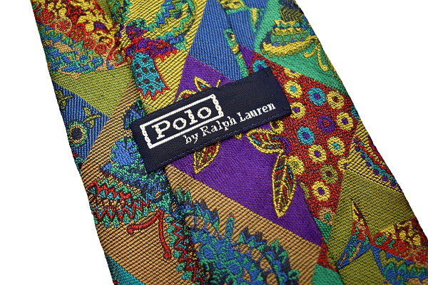 N-2370 送料無料 超美品 Polo by Ralph Lauren ポロ ラルフローレン アメリカ USA製 激レア柄 魚 鶏 豪華な 織り生地 シルクネクタイ