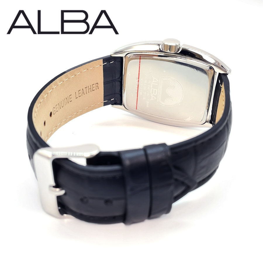 【新品ブランド在庫処分】送料無料 SEIKOセイコー ALBA アルバメンズ腕時計アナログクォーツ白銀黒 レザーベルト トノーフェイス AS979X1_画像3