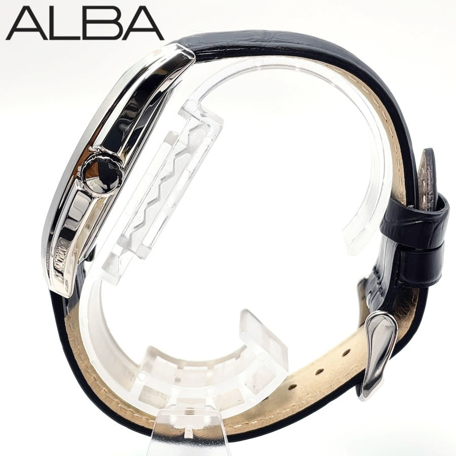 【新品ブランド在庫処分】送料無料 SEIKOセイコー ALBA アルバメンズ腕時計アナログクォーツ白銀黒 レザーベルト トノーフェイス AS979X1_画像4