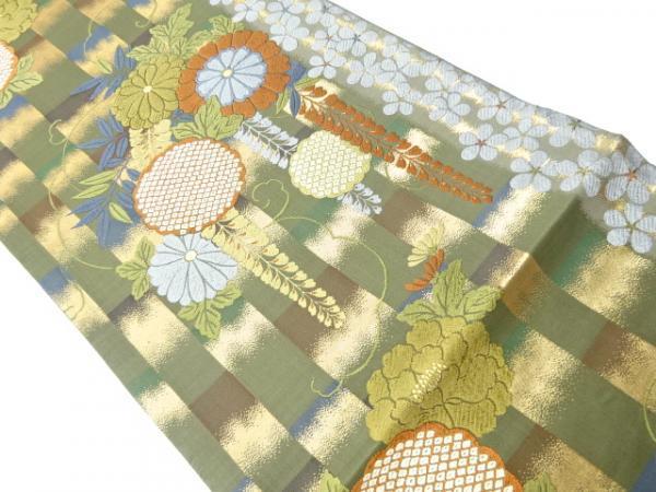5304953: 縞・菊・牡丹模様織り出し袋帯 その他
