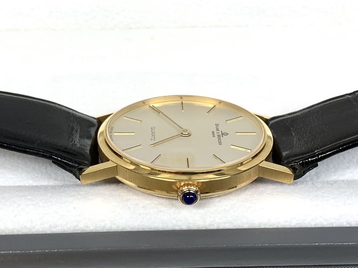  Baume&Mercier K18YG pure gold wristwatch original tail pills original belt men's quartz BOX attaching battery replaced 