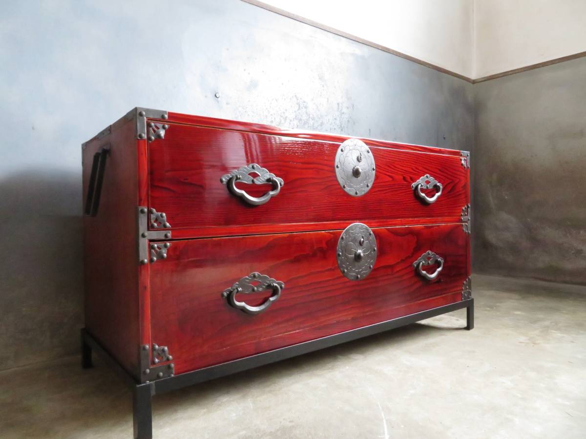 古家具 前栗 欅無垢 古い 米沢箪笥 時代箪笥 整理箪笥 蝶金具