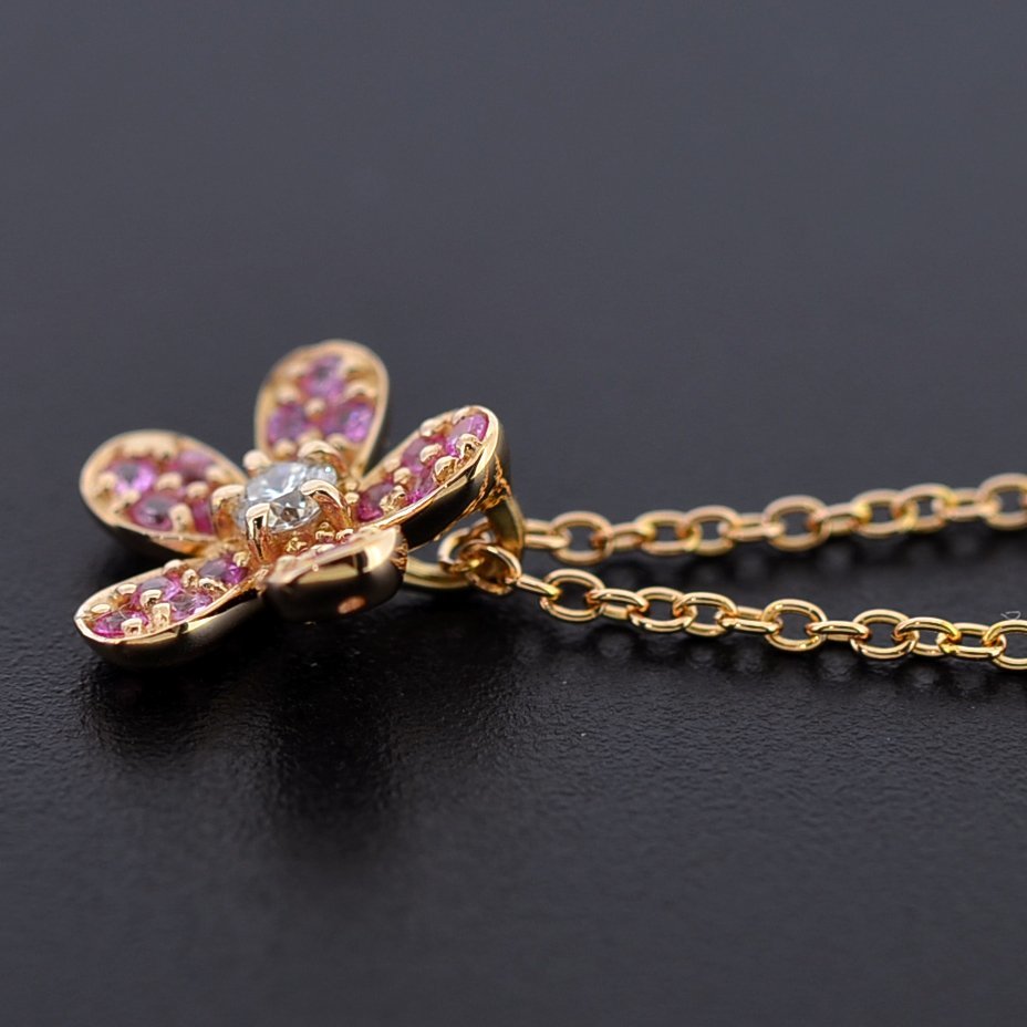 S2031[BSJBJ]Ponte Vecchio Ponte Vecchio K18PG pink sapphire 0.14ct diamond 0.05ct flower pendant necklace flower 