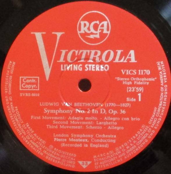 LP独RCA モントゥー LSO ベートーヴェン 交響曲2番 フィデリオ序曲_画像2