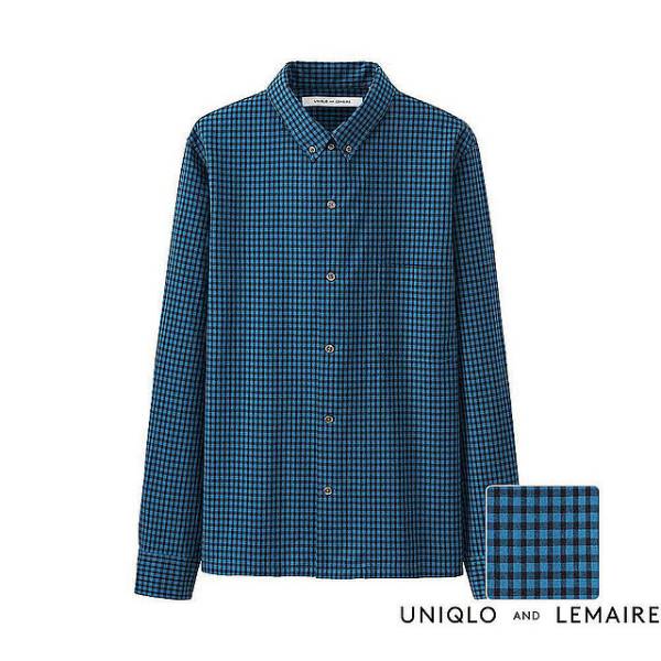 送料無料 新品未使用 UNIQLO AND LEMAIRE ユニクロ ルメール コットン チェック シャツ M 青×黒 元 エルメス HERMES デザイナー ルメール_画像1