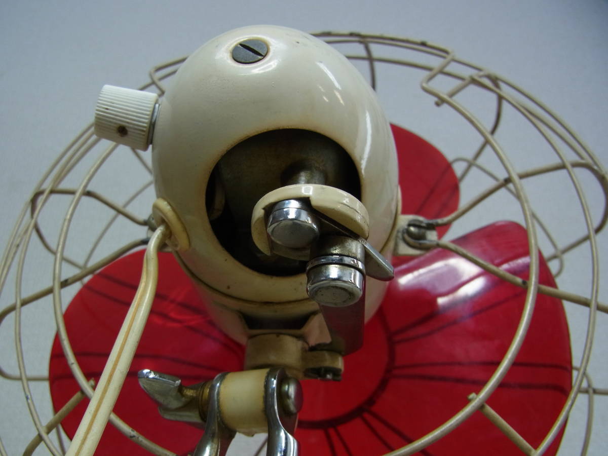 京都10☆1962（S37）年 HITACHI 日立 高級扇風機 AC DESK FAN 612-AM 3枚羽根 赤 マーペット（ローズ）20cm 元箱付 ジャンク_画像8