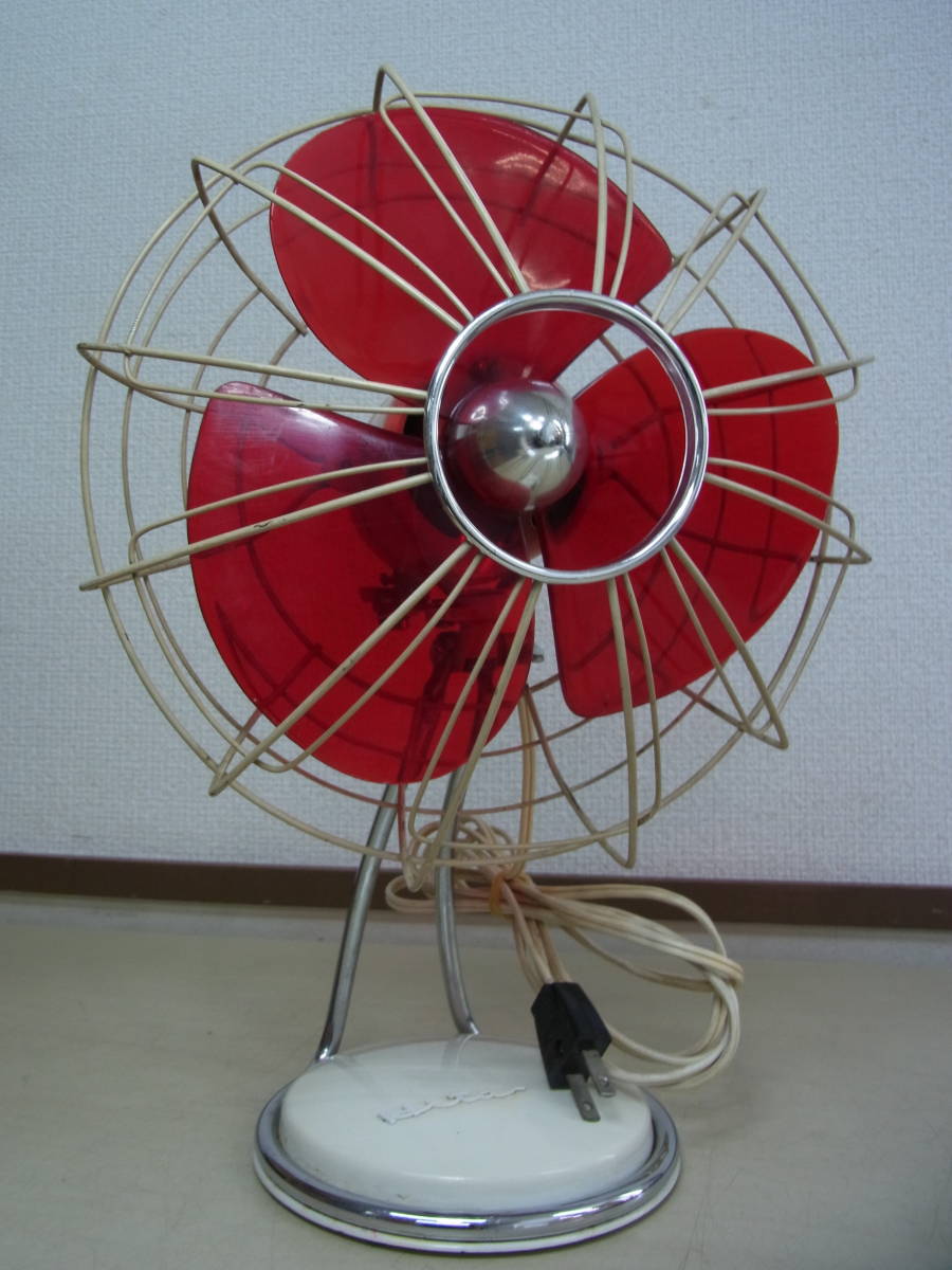 京都10☆1962（S37）年 HITACHI 日立 高級扇風機 AC DESK FAN 612-AM 3枚羽根 赤 マーペット（ローズ）20cm 元箱付 ジャンク_画像2