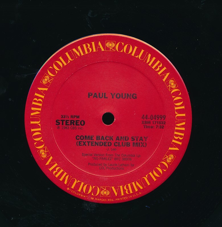 SJ-7　PAUL YOUNG　/　LOVE OF　THE COMMON　PEOPLE　b/w：　COME BACK AND STAY（US　12inch）　_画像4