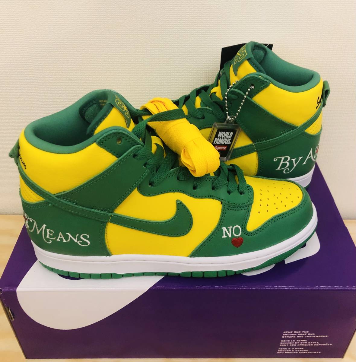 正規品 Supreme Nike SB Dunk High QS By Any Means Yellow Green US6