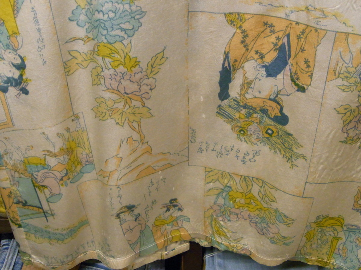 70'S BON HOMME PATTERNED SATIN UKIYOE SHIRTS SIZE M ヴィンテージ 総柄 サテン シャツ 長袖 浮世絵_画像7