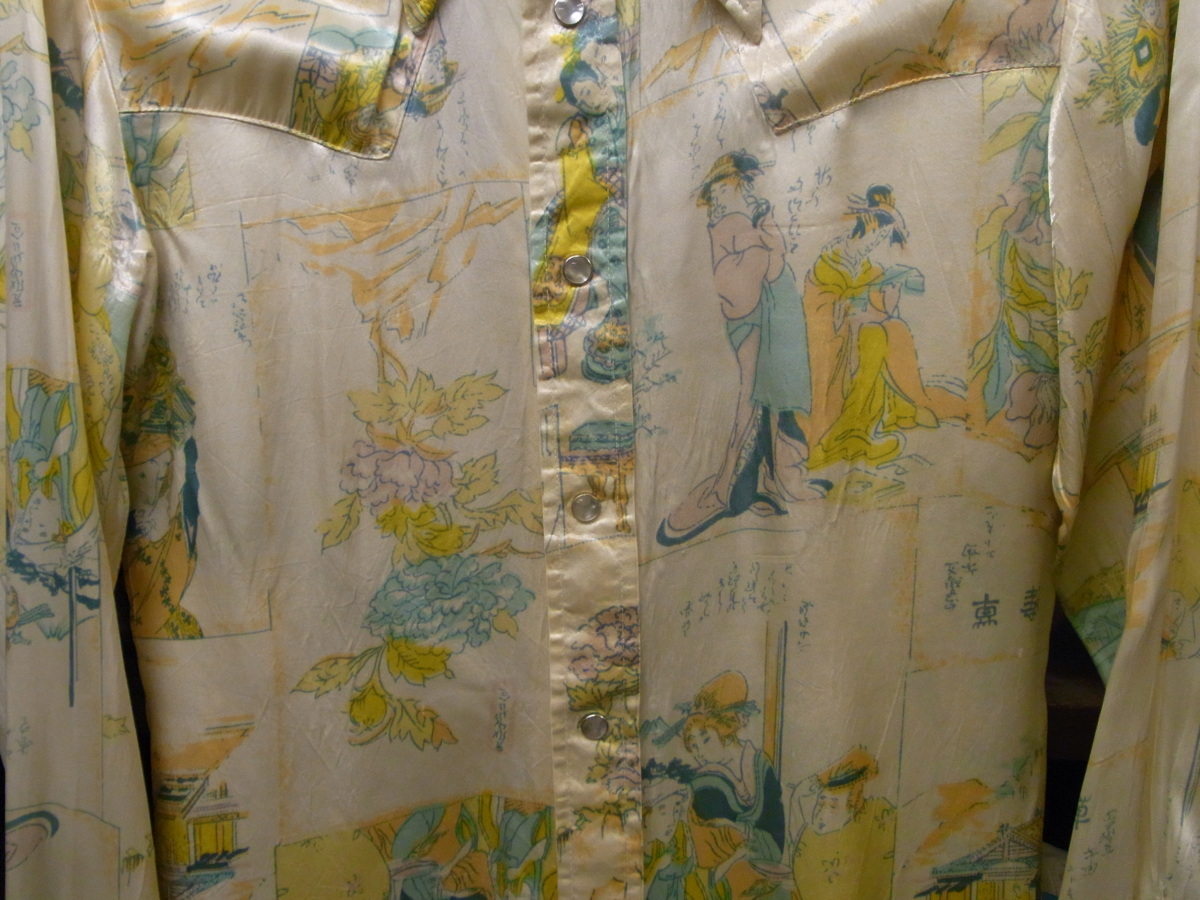 70'S BON HOMME PATTERNED SATIN UKIYOE SHIRTS SIZE M ヴィンテージ 総柄 サテン シャツ 長袖 浮世絵_画像6