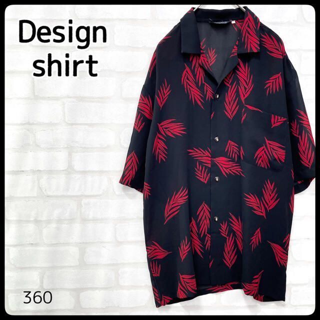希少笹の葉 和柄 レトロシャツ オープンカラーシャツ ブラック L