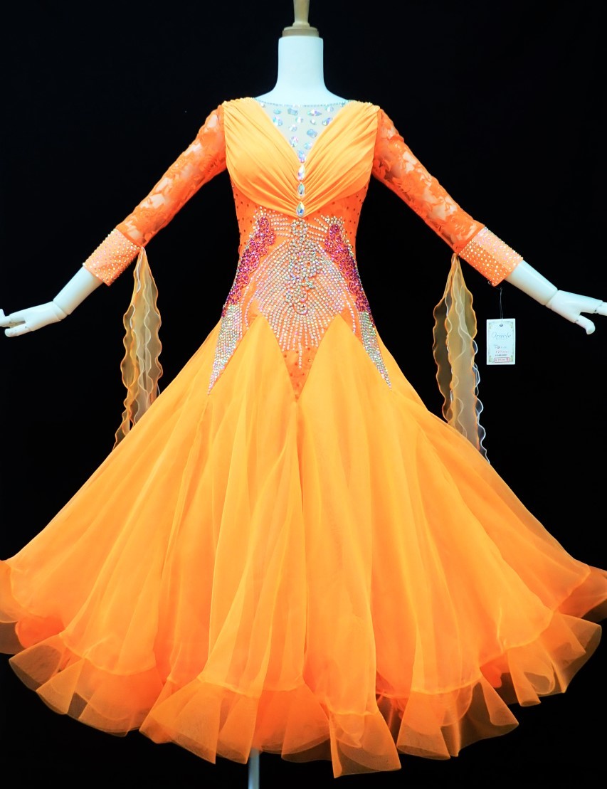 ファッションの ダンスドレス ダンス衣装 フレア オレンジ 