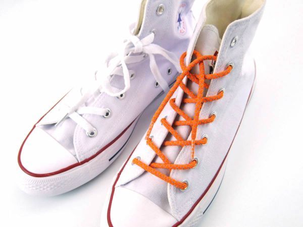 反射靴紐 シューレース 丸タイプ リフレクター 濃いオレンジ 100cmの画像3