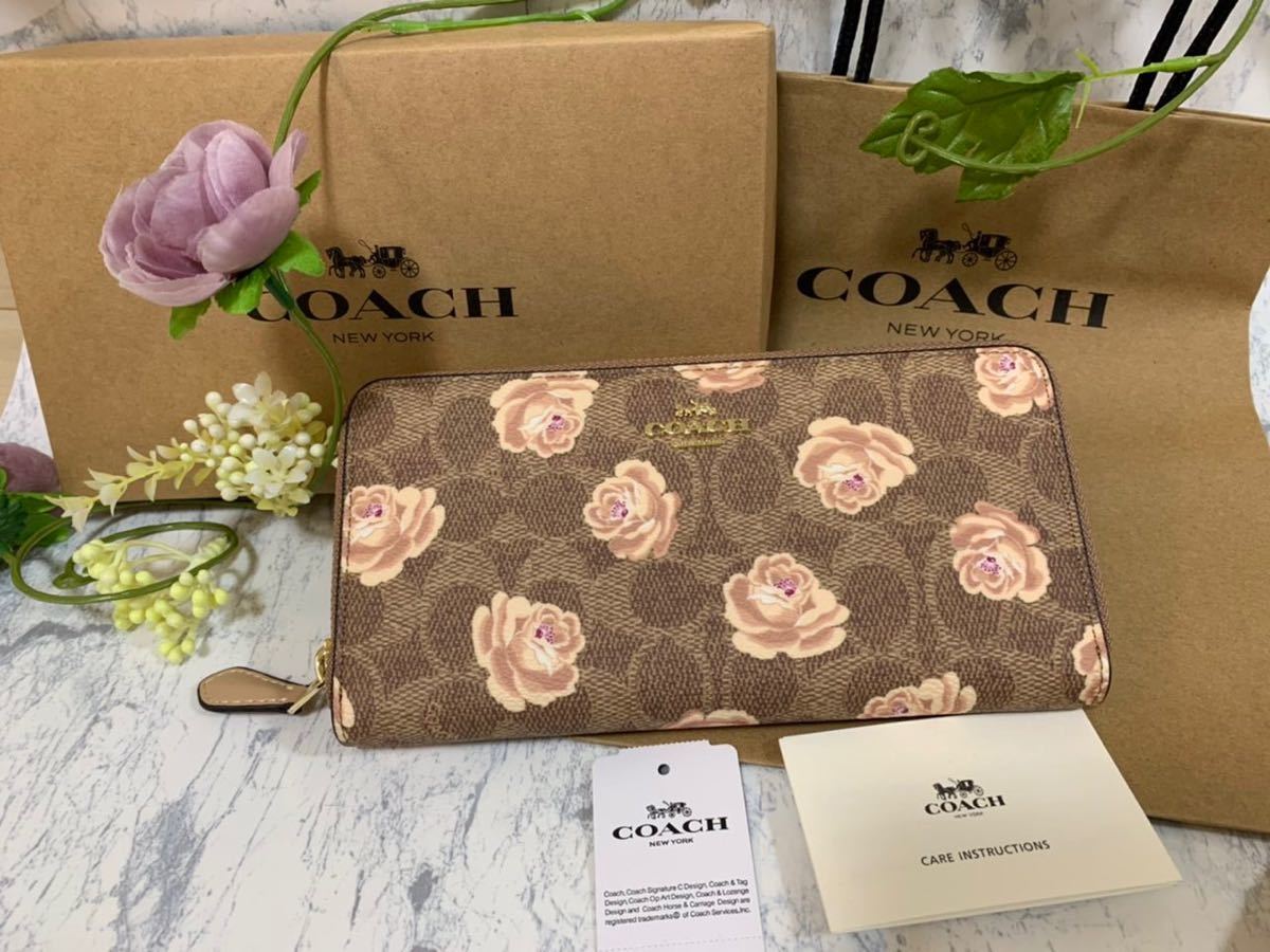 同梱不可】 □正規品□COACH長財布 coach コーチ 財布 花 シグネチャー