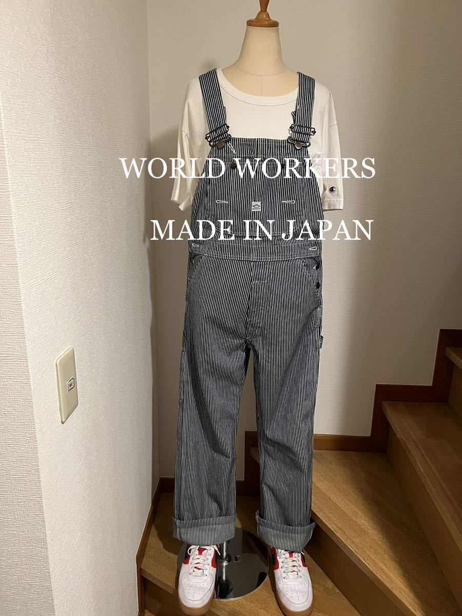 美品！WORLD WORKERSストライプオーバーオール！日本製！