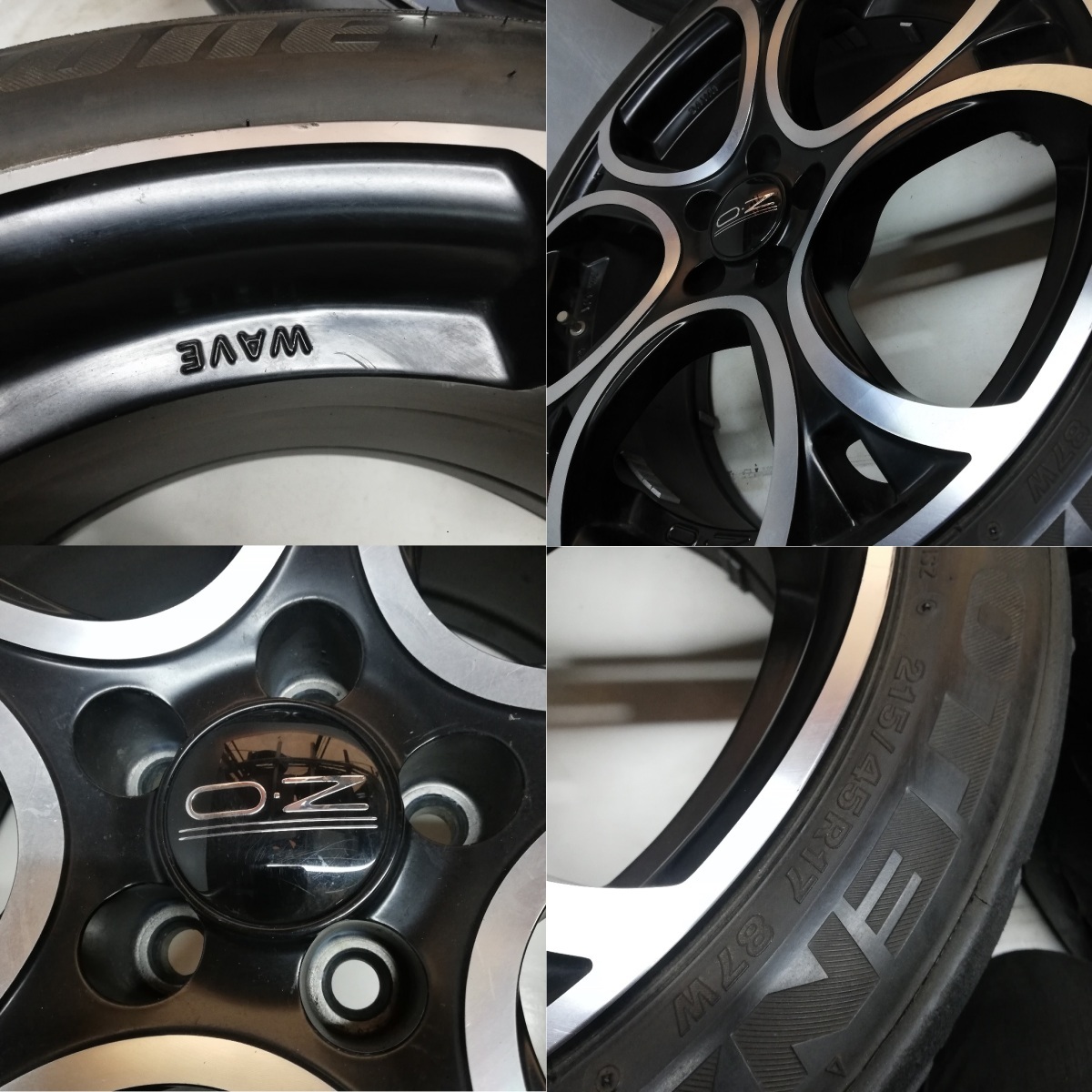 ◆本州・四国は送料無料◆ <高級ノーマル・高級ホイール 4本> 215/45R17 POTENZA 17x7.5J OZ RACING WAVE 5H -100 プリウス レガシィ_画像7