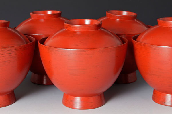 大学生協 割引 古美味】夏目陽介 根来椀 pO8Z 保証品 茶道具 五客 椀