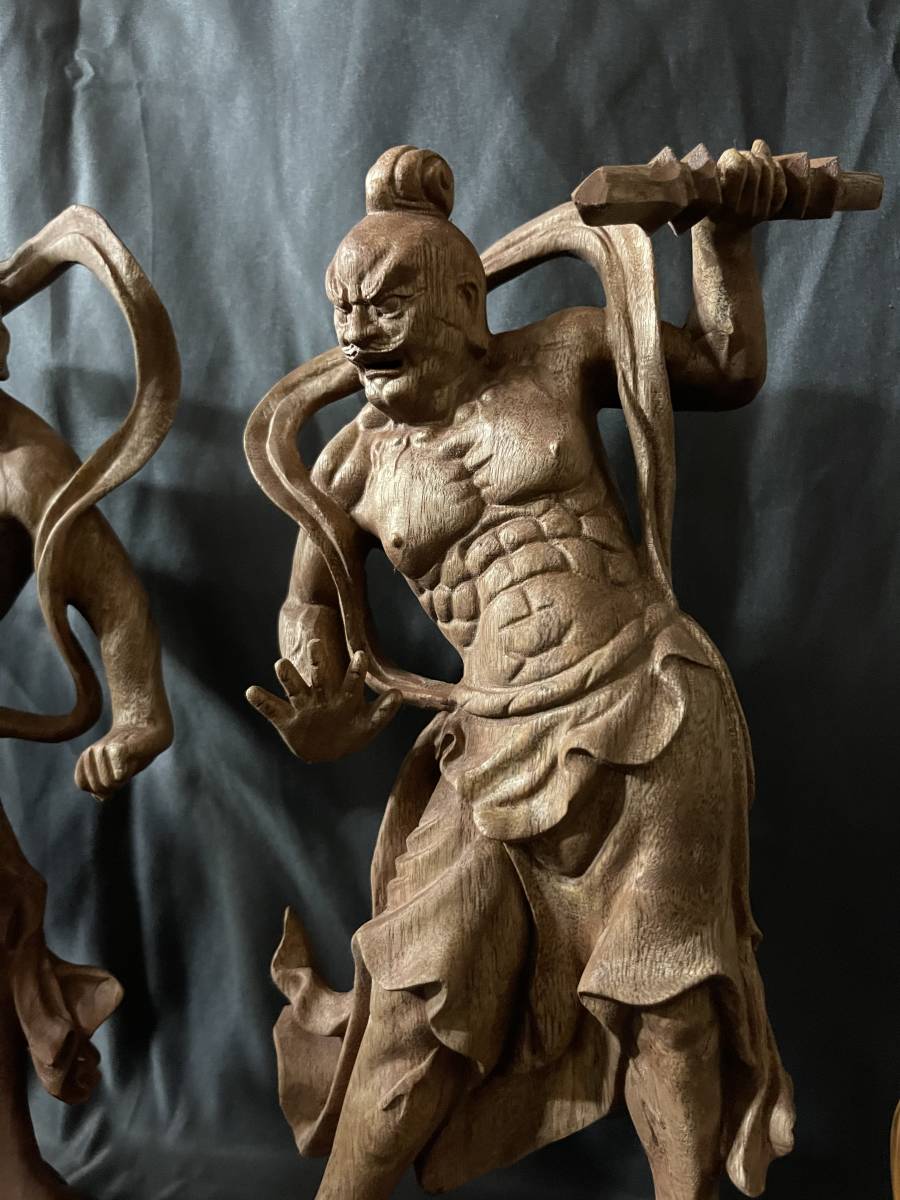 高30cm 極上品 仏教工芸品 一刀彫 総ケヤキ材 木彫仏像 金剛力士像