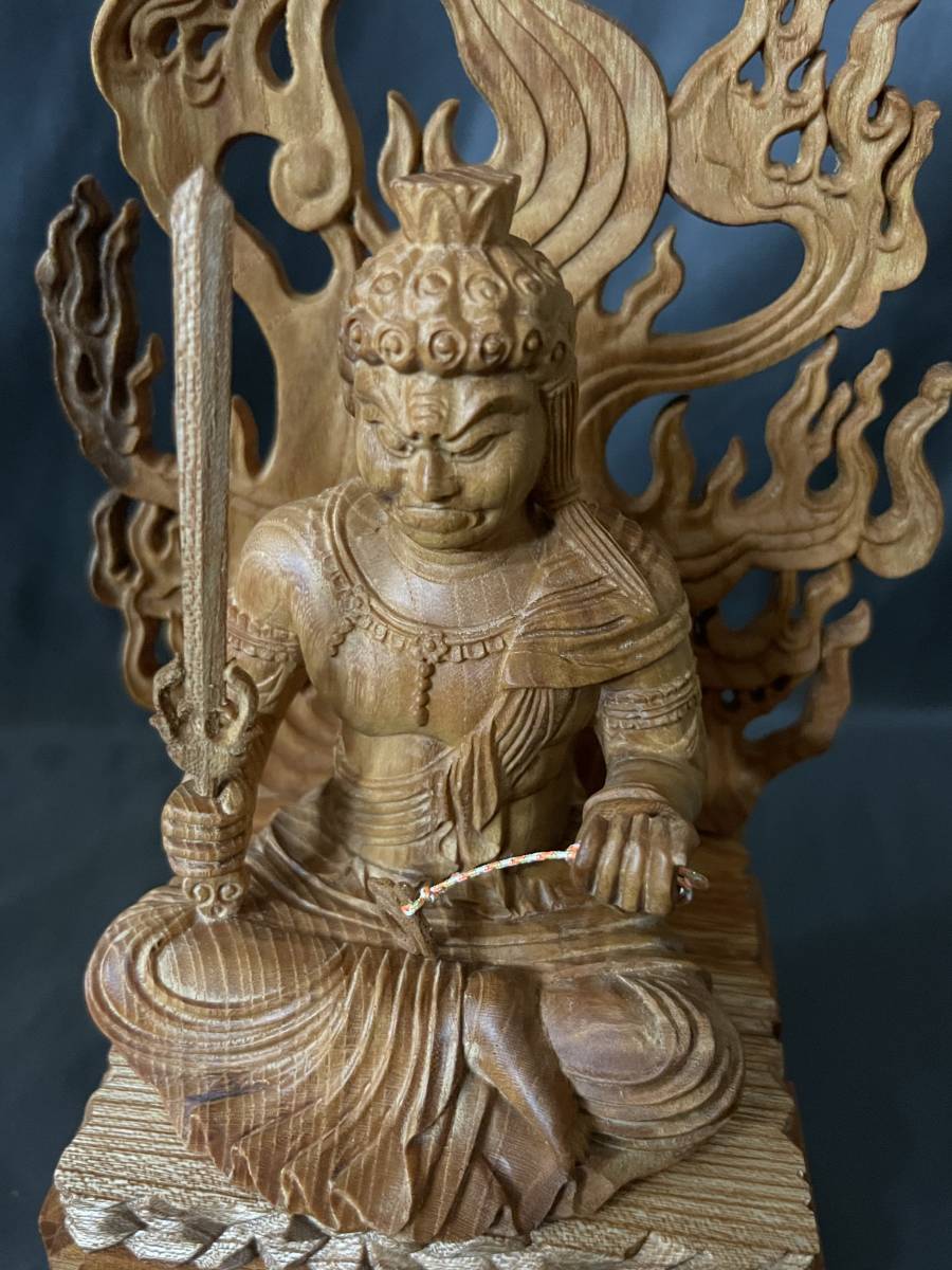 仏教工芸品 総ケヤキ製 極上彫 木彫仏像 不動明王座像 | www