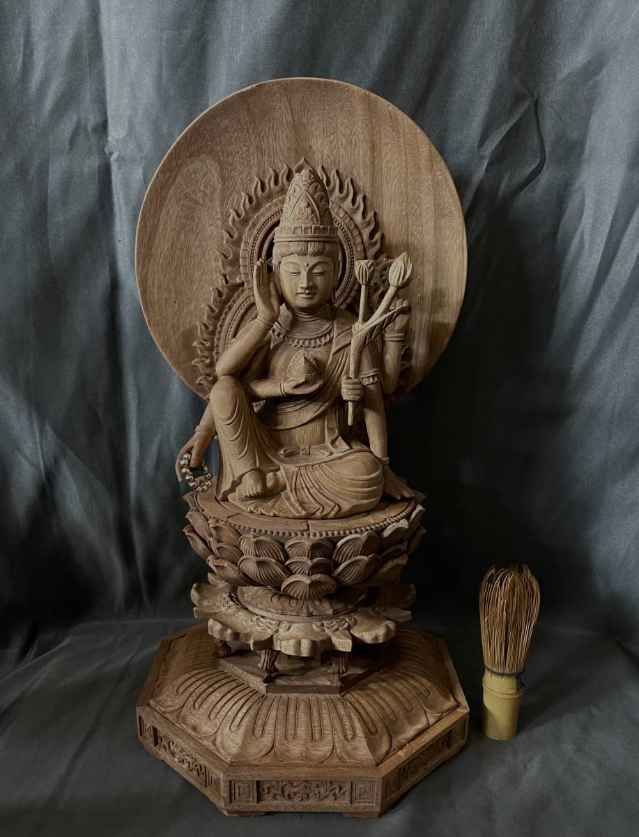 仏教工芸品 総楠製 井波彫刻 極上彫 木彫仏像 如意輪輪観音菩薩座像
