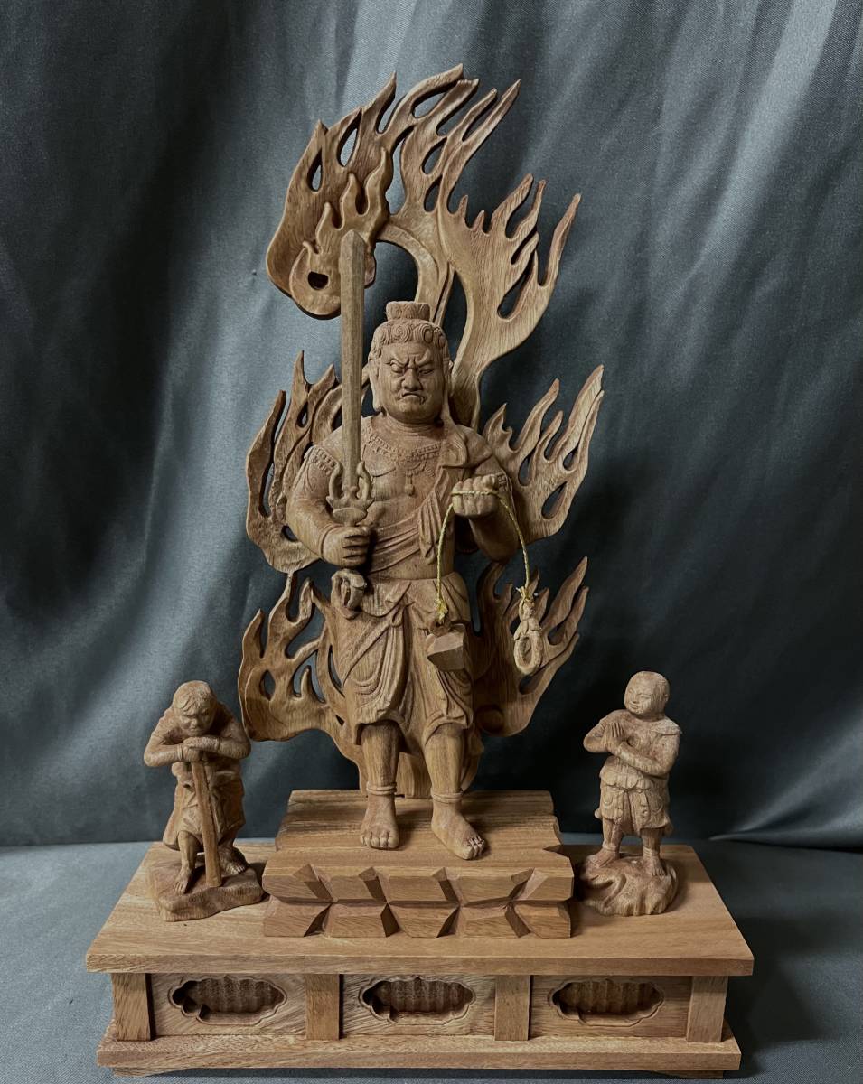 仏教工芸品 楠材製 極上彫 木彫仏像 不動明王三尊像 | bioimune.com.br