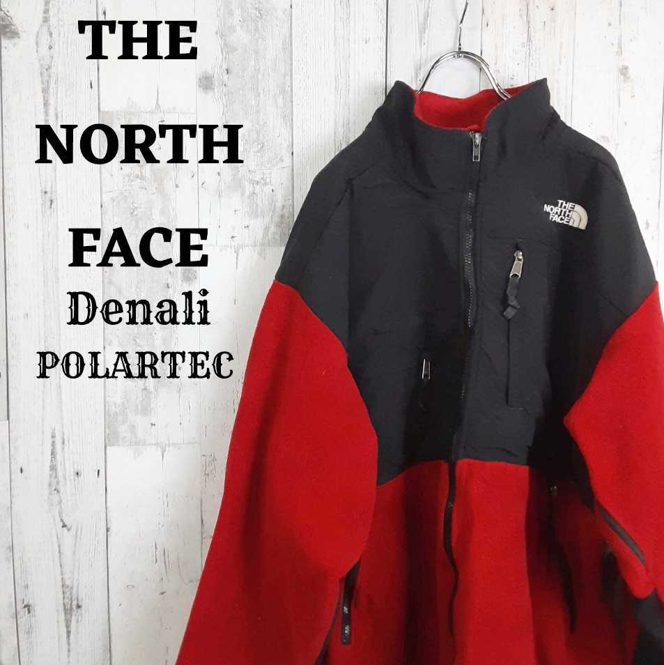 US規格ノースフェイスデナリジャケット刺繍ロゴ黒ブラック赤レッドポーラテック
