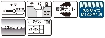 キョーエイ ホイールナット KYO-EI 610 M14 P1.5 21HEX 貫通ロックナット メッキ ブルロック 60度 日本製車 輸入車_画像2