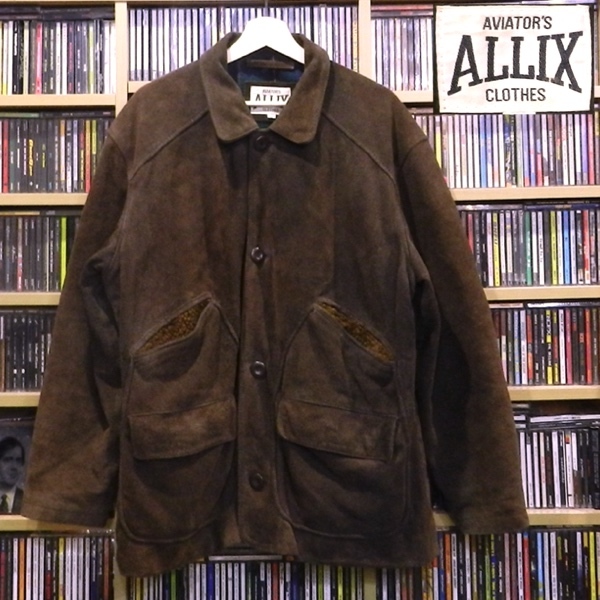 AVIATOR's ALLIX CLOTHES オールド ビンテージ スエード レザー 牛革 裏地付き チェック柄 ハーフコート ハンティング ジャケット 茶色 L_画像1