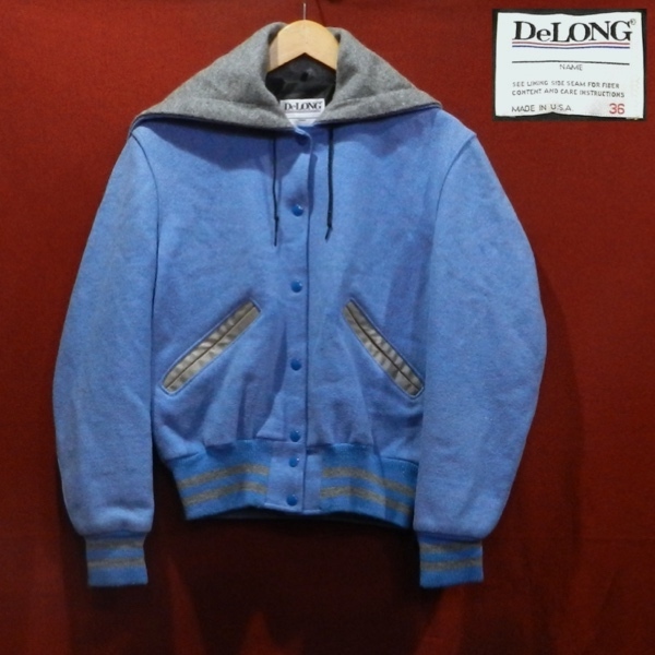DeLONGte длинный USA производства 80\'s Old Vintage женский sailor капот шерсть куртка блузон жакет бледно-голубой 36 / L